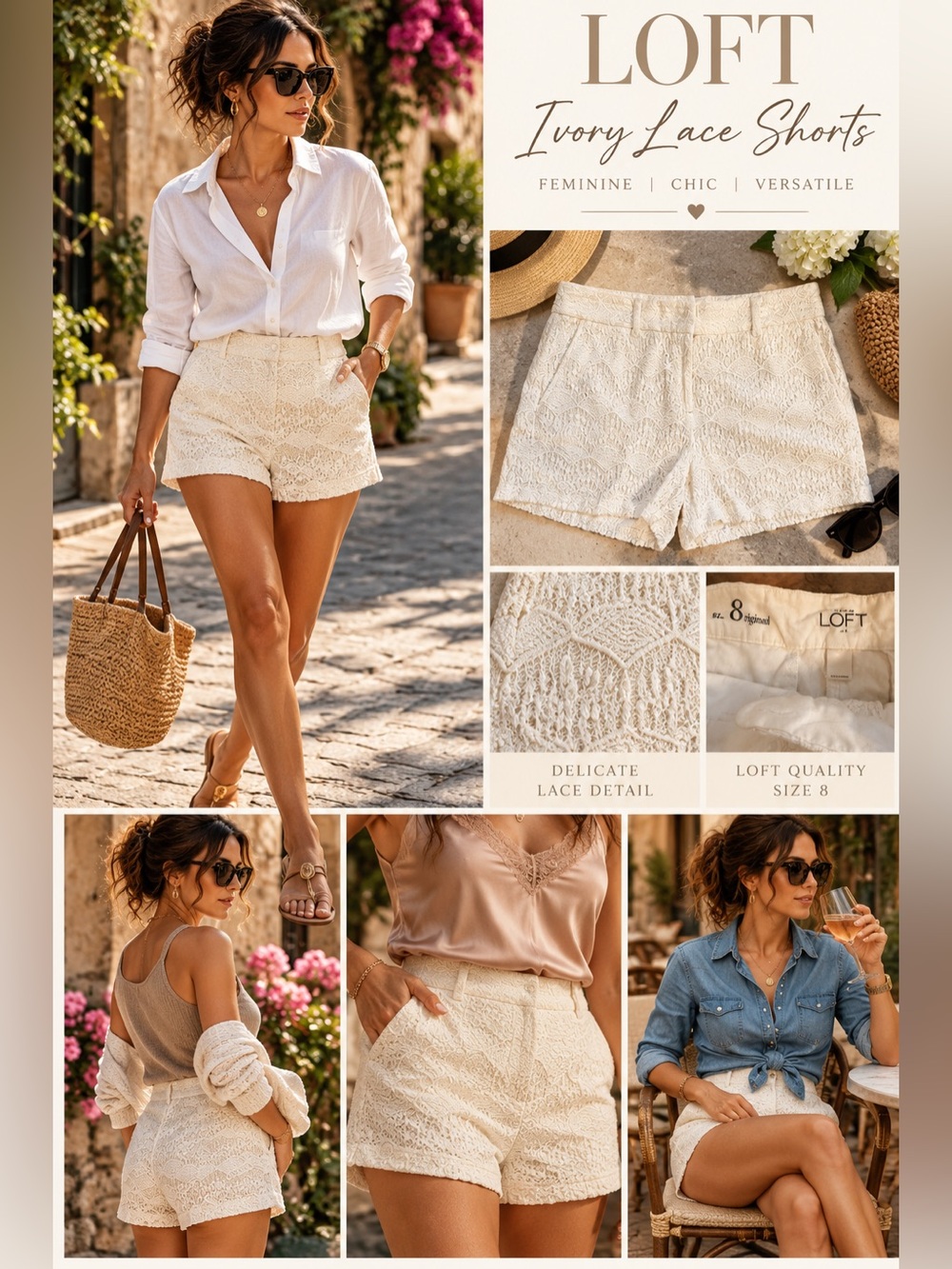 2073 Loft Ivory Lace Shorts